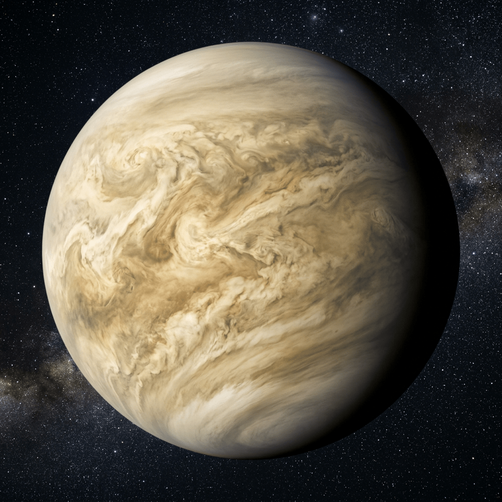 Planet Venus with thick clouds in space