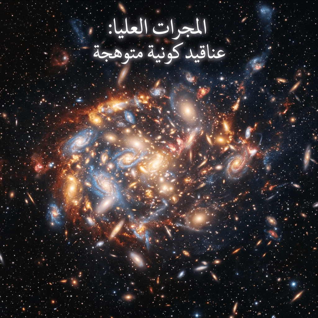 A cluster of distant galaxies distorted and magnified by gravitational lensing effects