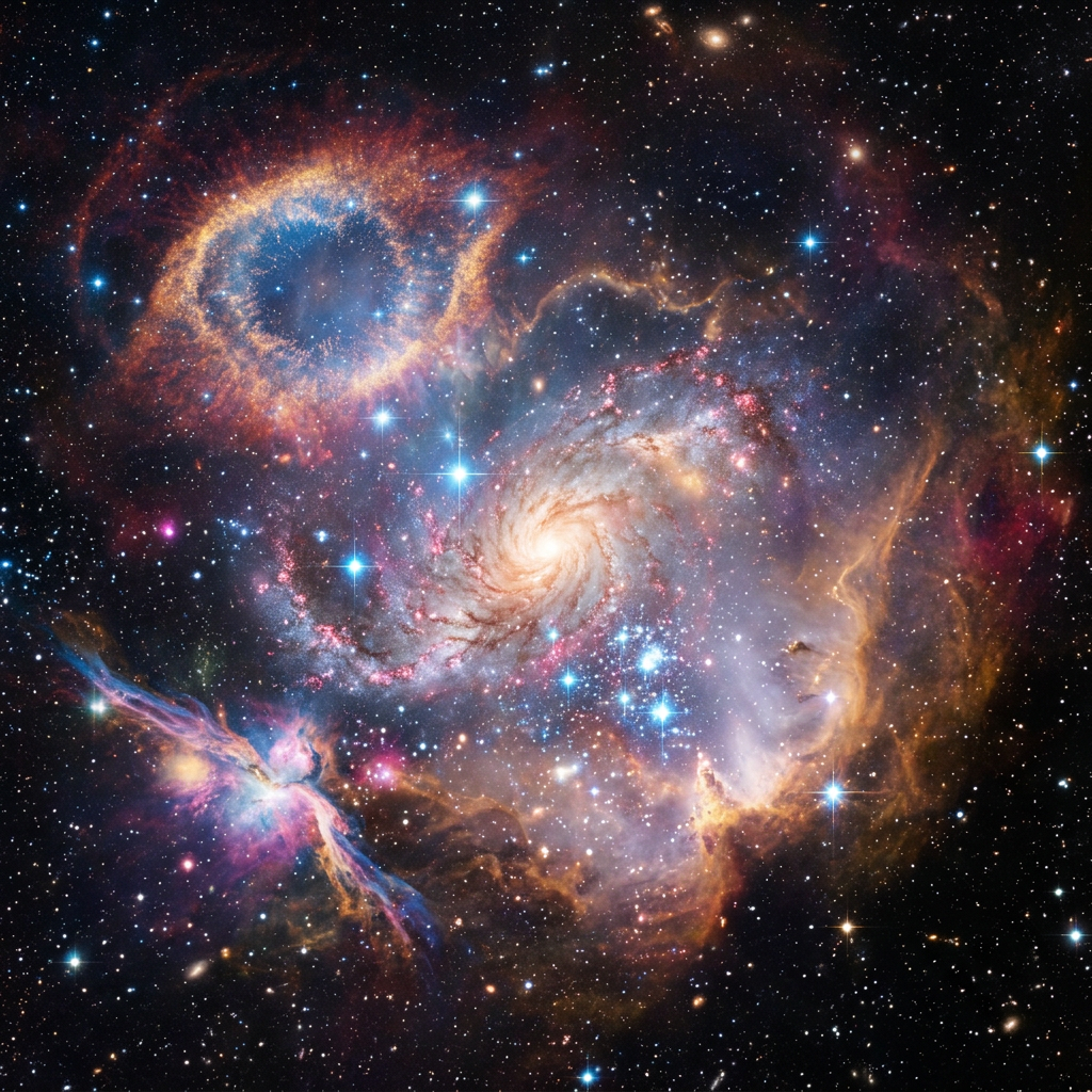 Central universes cosmic scene with nebulae