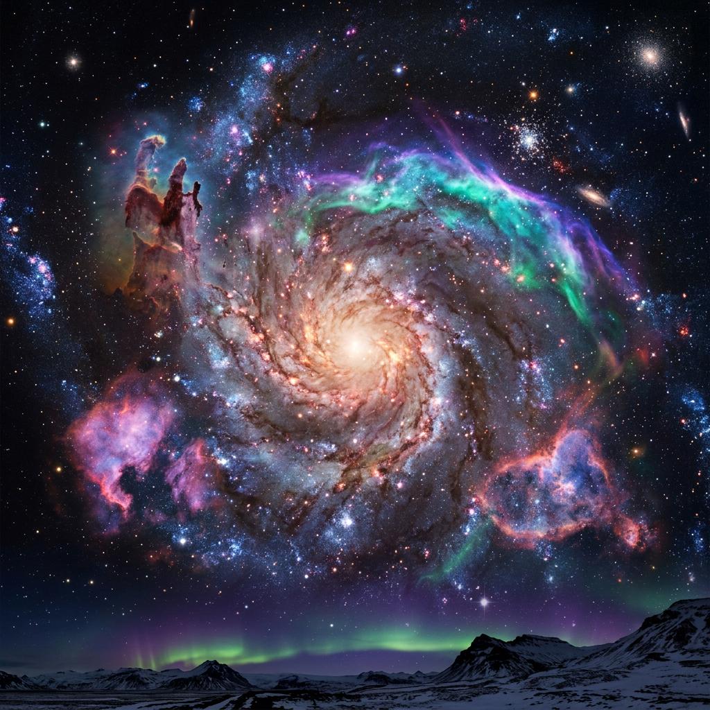 Northern universes cosmic scene with glowing nebulae